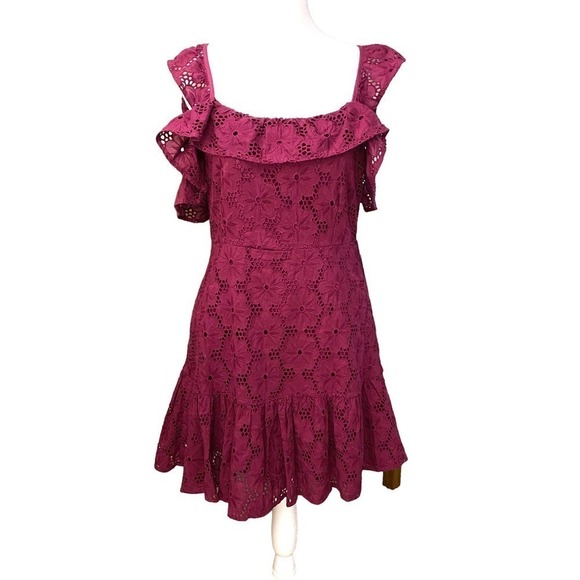 NWT Lulus Women Biscay Magenta Ruffled Eyelet Lace Sleeveless Dress Pink Size M - Picture 4 of 15